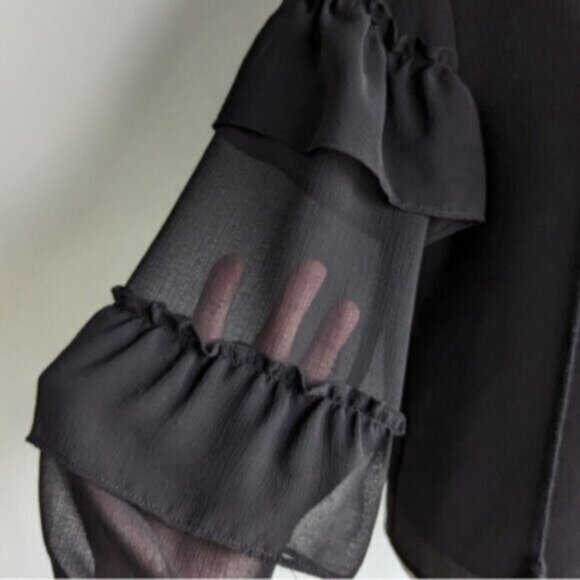 Anthropologie BB Dakota black ruffle sleeve blouse - Picture 4 of 6